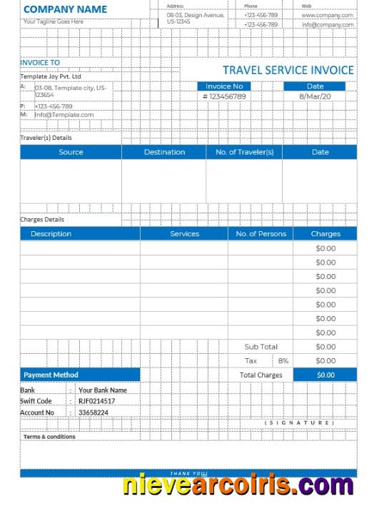 Editable Travel Service Invoice